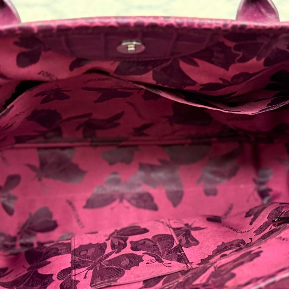 LONGCHAMP Chic Elegant Coquette Roseau Croc-Embossed Purple Leather Tote Bag - Picture 13 of 16